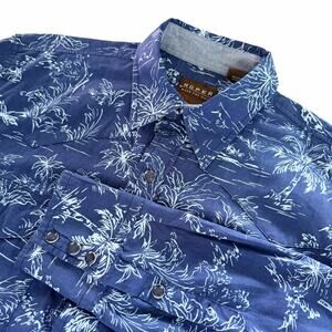 Roper Shirt Mens Medium Navy Blue Hawaiian Tropical Pearl Snap Long Sleeve